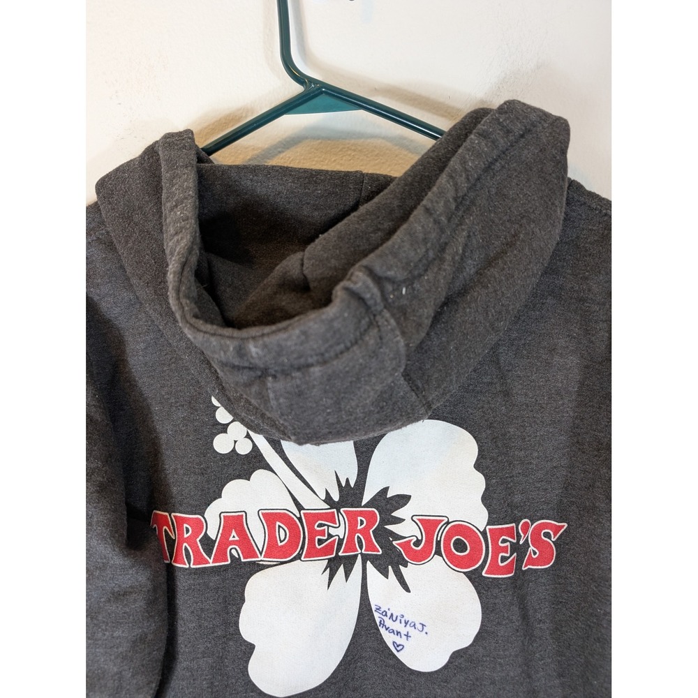 Trader Joes Hoodie Mens Small Gray Full Zip Hibiscus Flower Logo Sweatshirt MJ - Picture 8 of 8